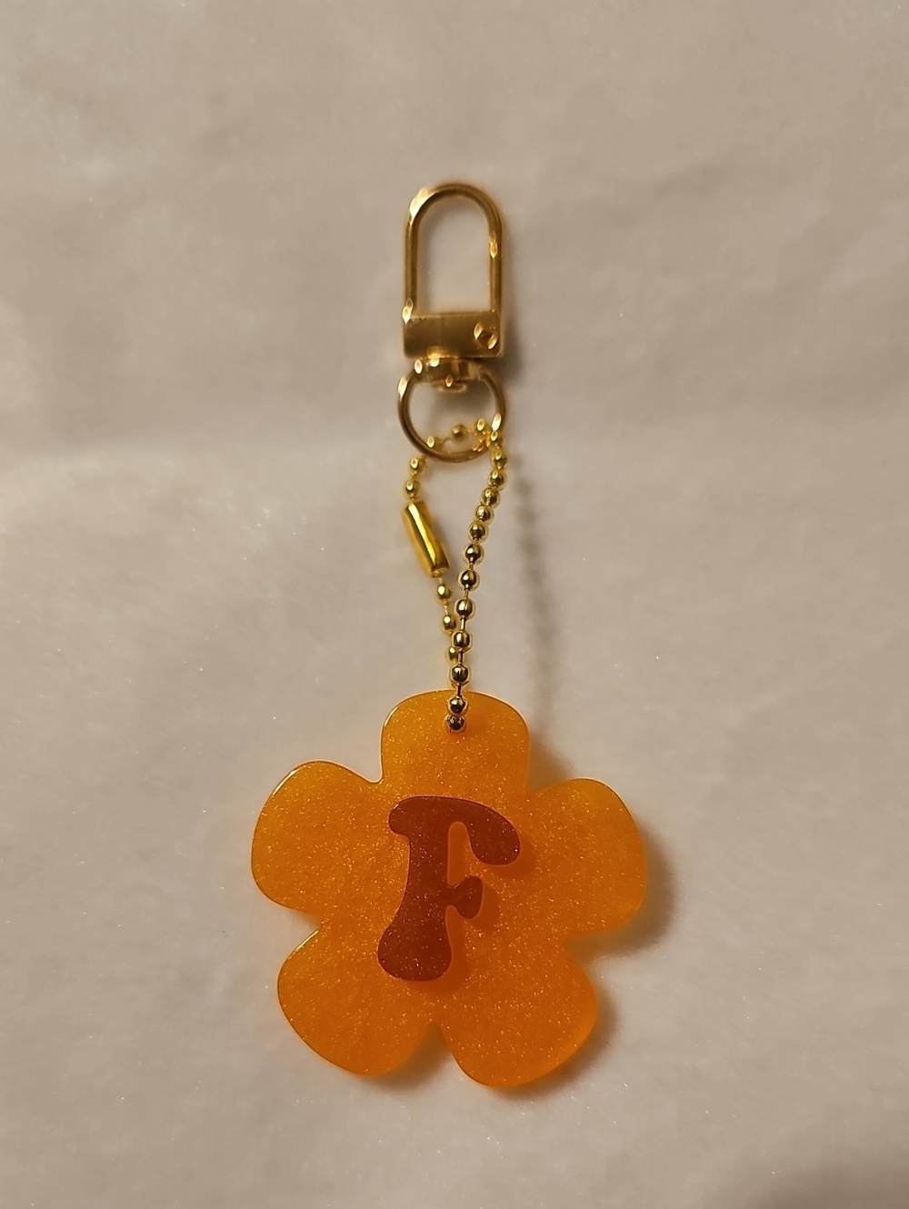 Orange and Purple Flower Keychain with Initial 'F'